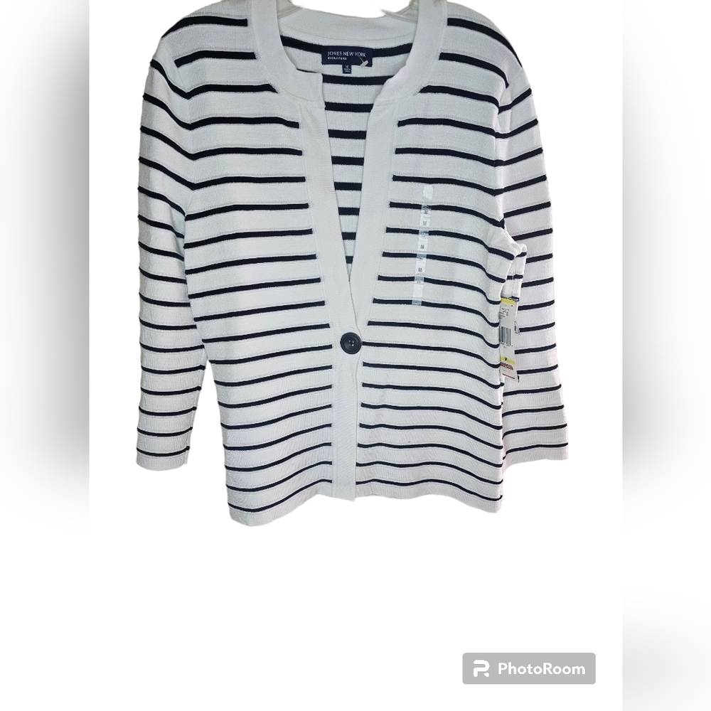 Jones New York women's black/white V-neck 3/4 sleeves cardigan size M